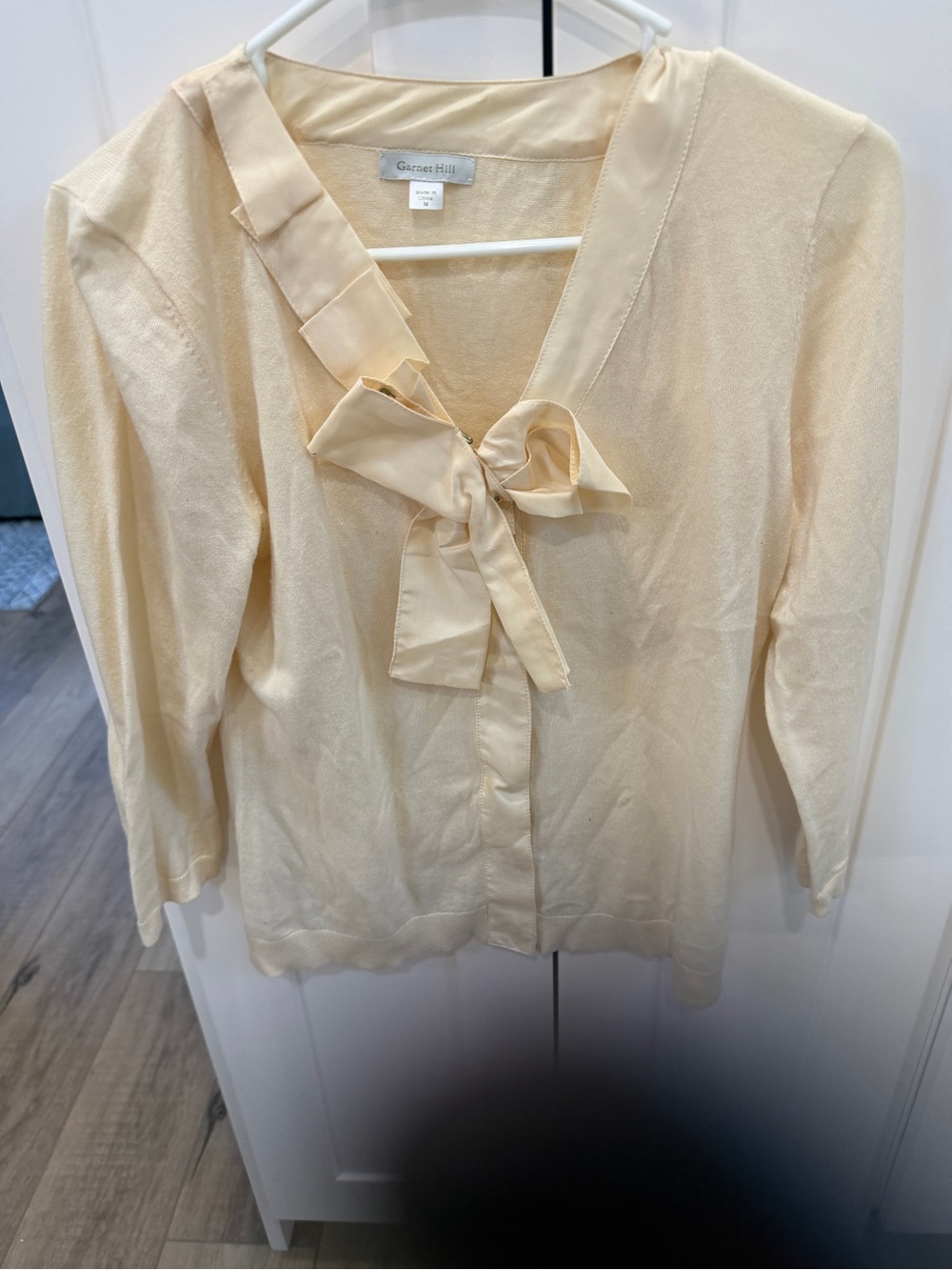Garnet Hill Soft Cream Bow-Detail Blouse